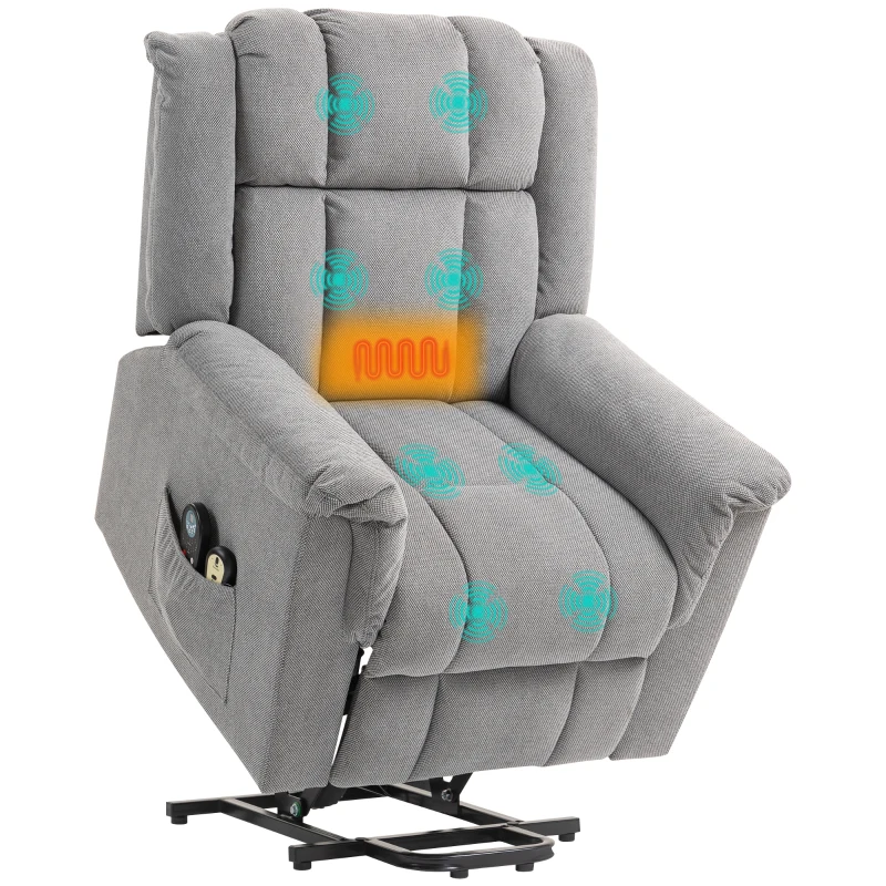HOMCOM Powerlift-stoel, Massagestoel met Verwarmingsfunctie, Polsterstoel met Voetsteun, Zijvak, Stofbekleding, Donkergrijs