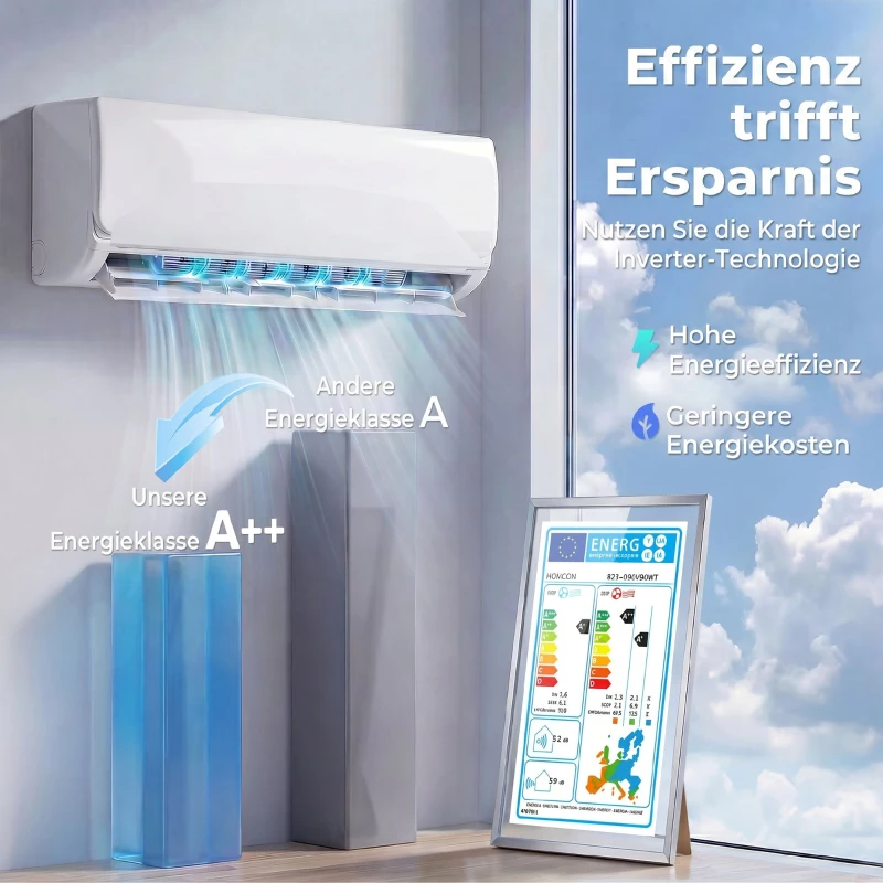 HOMCOM 9000 BTU Mini-Split-Klimaanlage & Wärmepumpe, WLAN-fähige Inverter-Klimaanlage mit Installationskit
