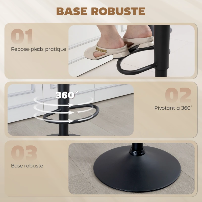 HOMCOM Lot de 2 tabourets de bar Vintage capitonné - pivotant, réglable - repose-pied - revêtement synthétique crème
