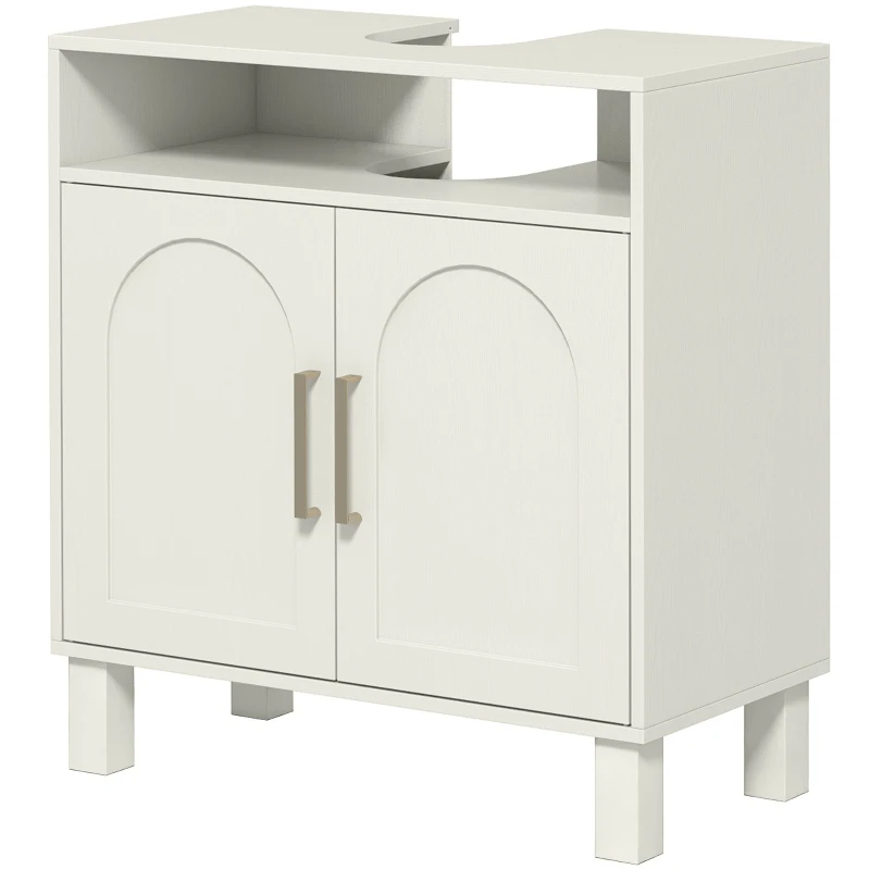 HOMCOM Mueble Bajo Lavabo con Estante Ajustable para Lavabos sin Pedestal 60x30x63 cm Blanco Crema