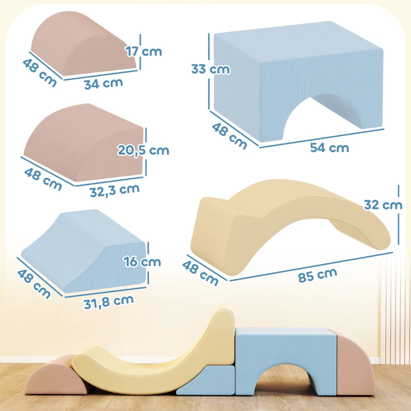 AIYAPLAY 5-delige Set Schuim Klimblokken, Cordstof, Lichtgewicht, Voor Bouwen, Kruipen, Klimmen, Kleurrijk(m-3)
