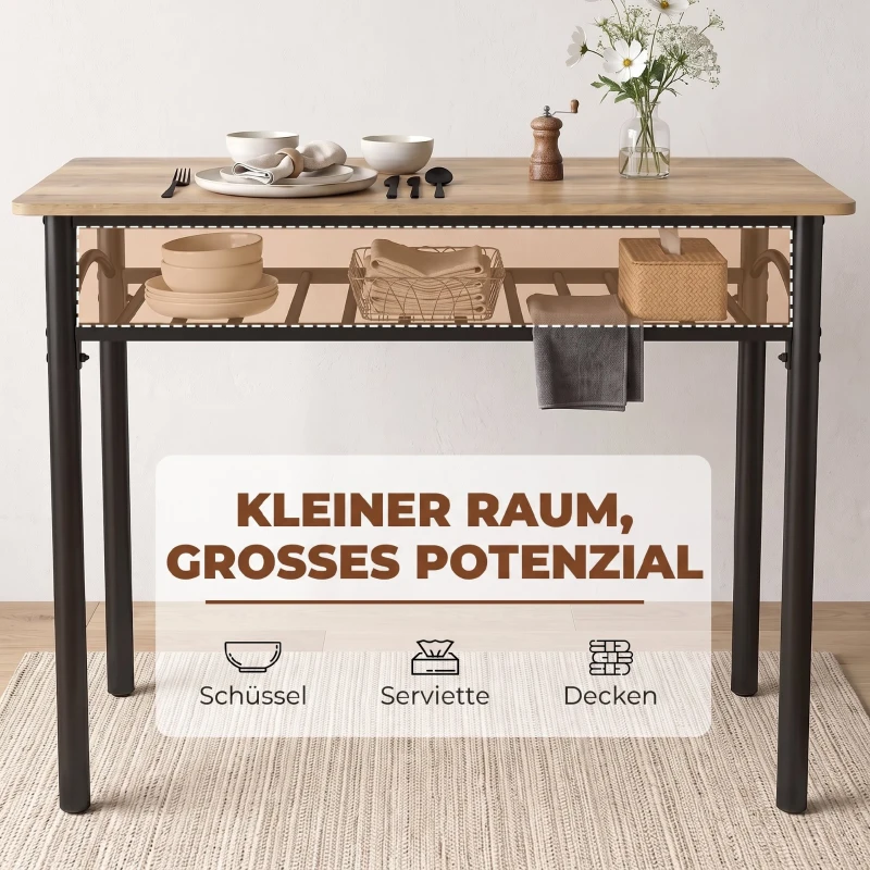 HOMCOM 4-teiliges Essgruppen-Set, industrieller Küchentisch mit 2 Stühlen und Bank für 4 Personen, gepolsterte PU-Leder-Sitze, Braun