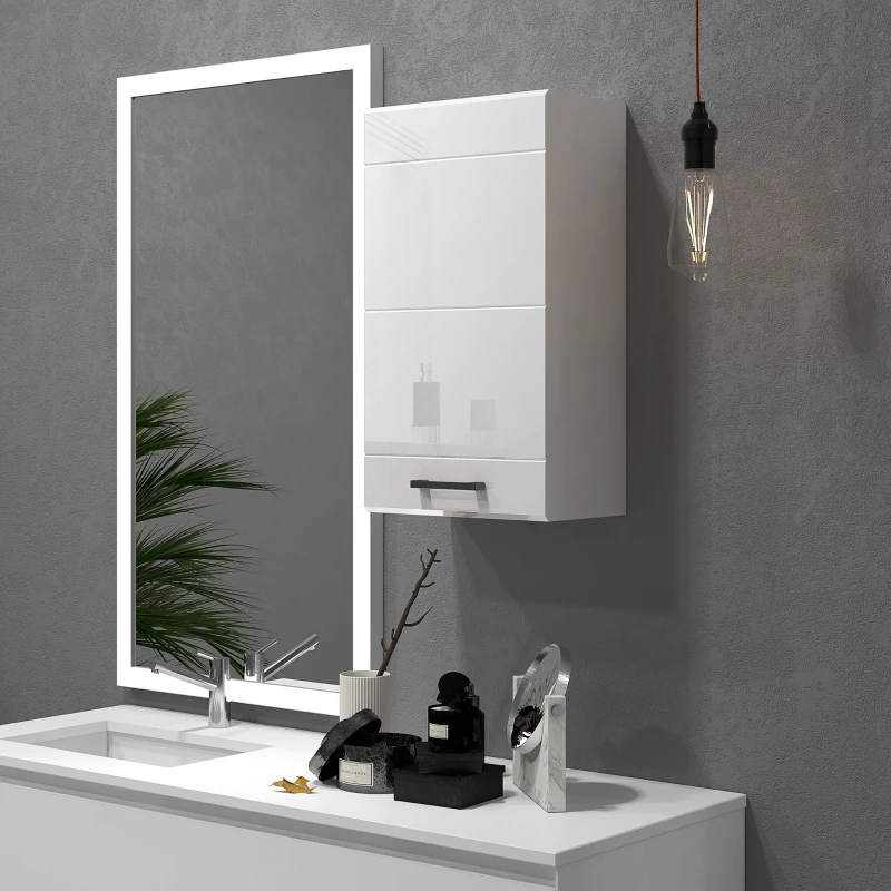 kleankin Mobiletto Bagno in MDF a Muro con 3 Ripiani e Ripiano Superiore Regolabile, 37x22.5x70 cm, Bianco