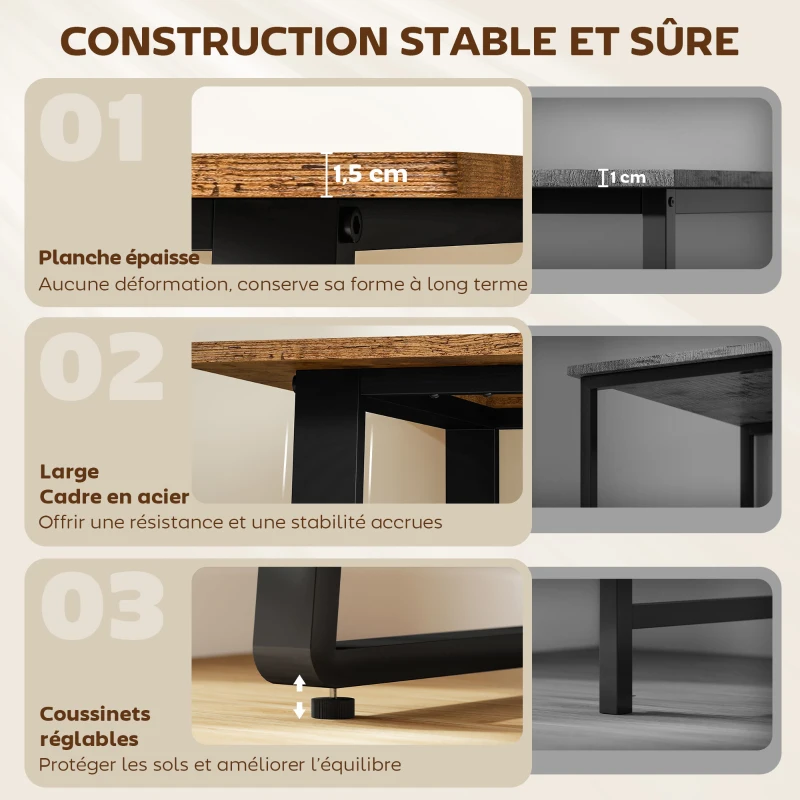 HOMCOM Bureau d'Ordinateur 120 cm, Bureau Simple, Pieds Réglables, pour Petit Espace, Travail à Domicile, Étude, Brun Rustique