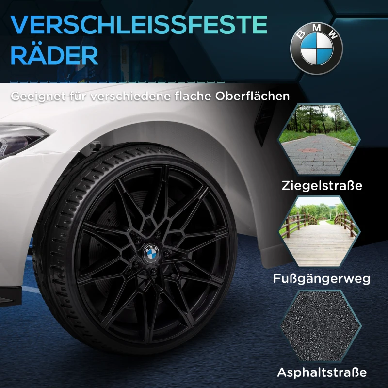 AIYAPLAY Kinderauto 12V, 2,4 GHz afstandsbediening, 2 motoren, claxon, LED, muziek, zachte start, hulpenwiel, wit.