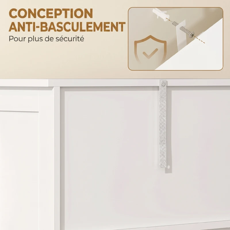 HOMCOM Meuble de salle de bain haut, meuble de rangement avec 6 portes dont 2 vitrées et 2 persiennes, étagère réglable, blanc