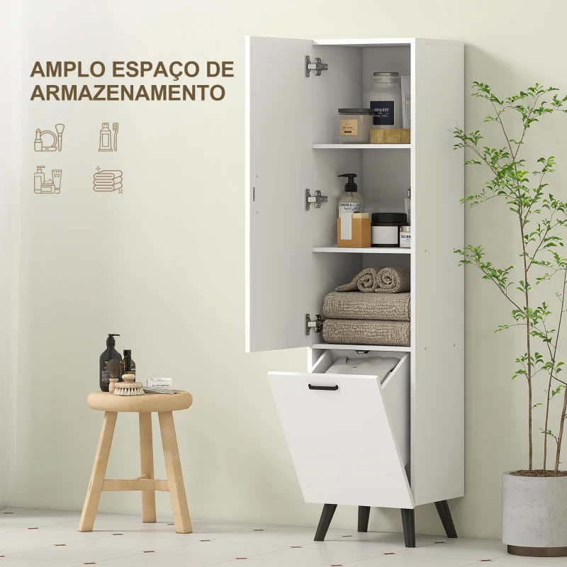 HOMCOM Coluna Casa de Banho Armário Alto Casa de Banho Estreito com 2 Portas e Prateleiras Móvel   35x31,5x144 cm Branco