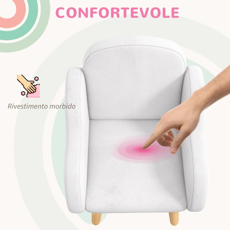ZONEKIZ Poltrona per Bambini in Stile Scandinavo con Braccioli a Nuvola in Tessuto Bianco, 46x51x55 cm