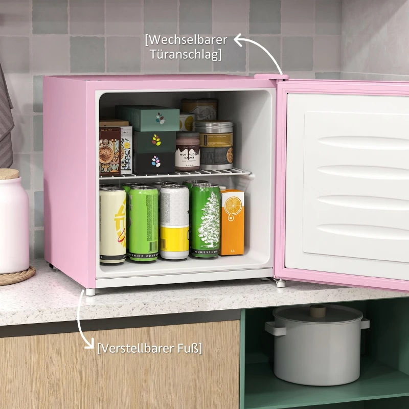 HOMCOM Tischgefrierschrank mit 35 Liter Kapazität, kleiner Gefrierschrank mit umkehrbarer Tür, Rosa