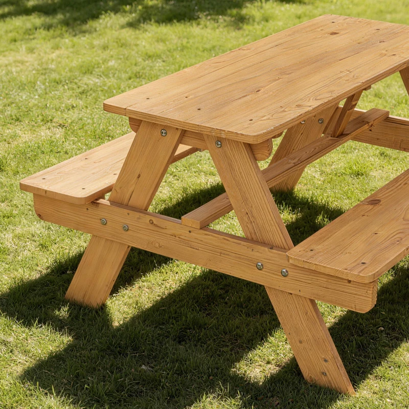 AIYAPLAY Ensemble salon de jardin extérieur enfant, table pique-nique enfant avec bancs, cadre en bois massif, bois naturel