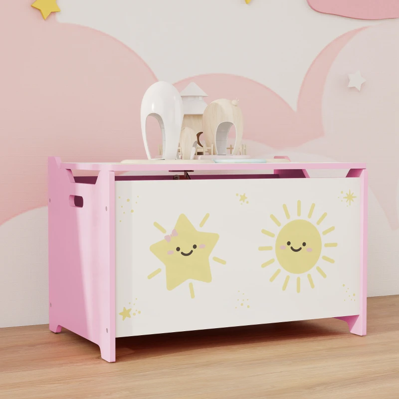 AIYAPLAY Coffre à jouets avec couvercle, coffre de rangement enfant avec charnières de sécurité, 60 x 37 x 39 cm, rose