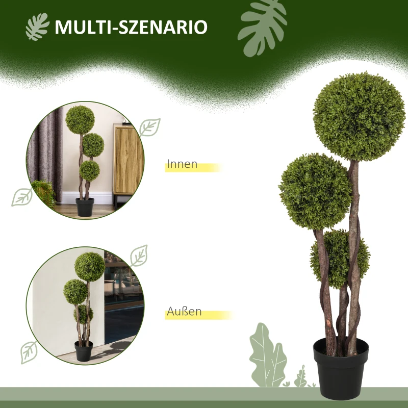 HOMCOM Kunstbuxus, kunstplant, realistische uitstraling, outdoor, groen + zwart
