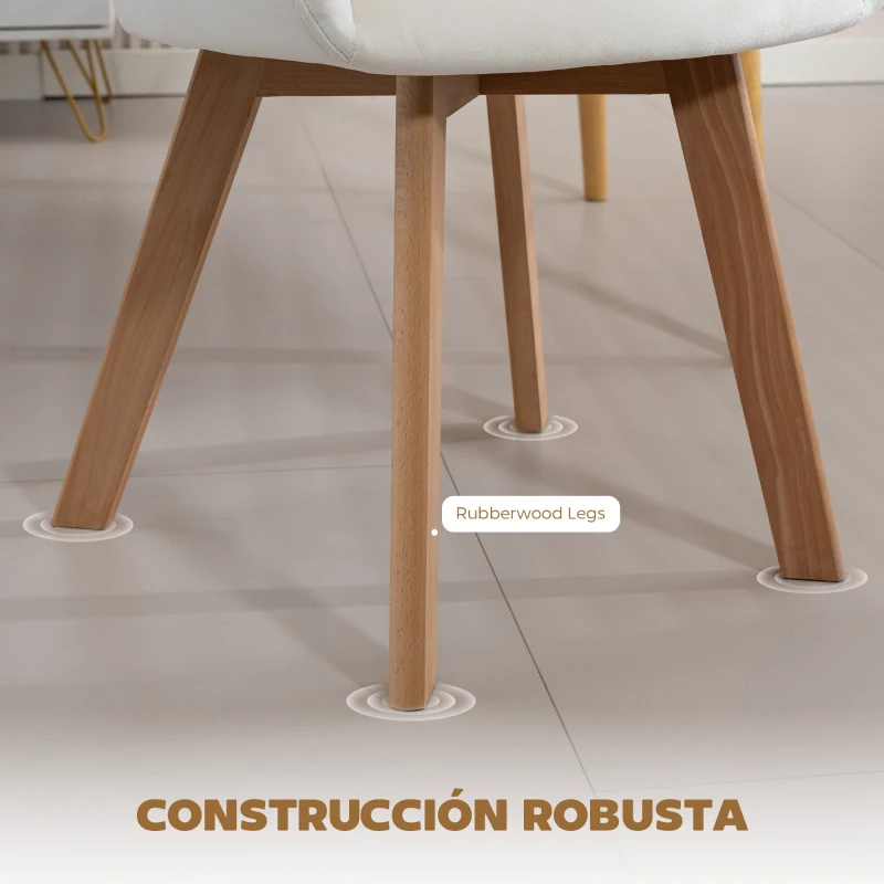 HOMCOM Juego de 2 Sillas de Comedor Modernas Tapizadas en Terciopelo con Patas de Madera para Salón 54x57x80 cm Crema