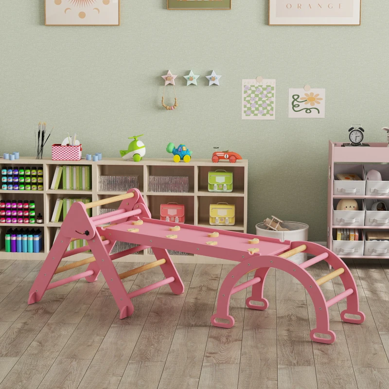 AIYAPLAY Klettergerüst Indoor, 7 in 1 klappbar Kletterdreieck mit Rutsche, Kletterbogen