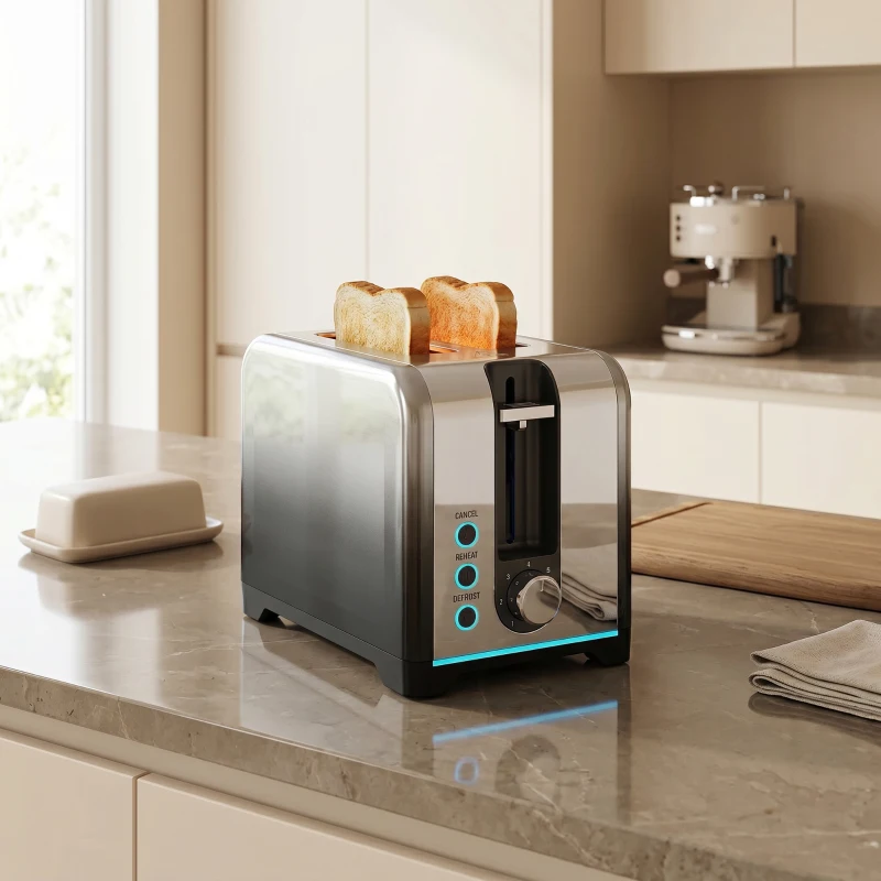 HOMCOM 2 Slice Toaster with 7 Browning Levels, Reheat, Defrost and Cancel Functions