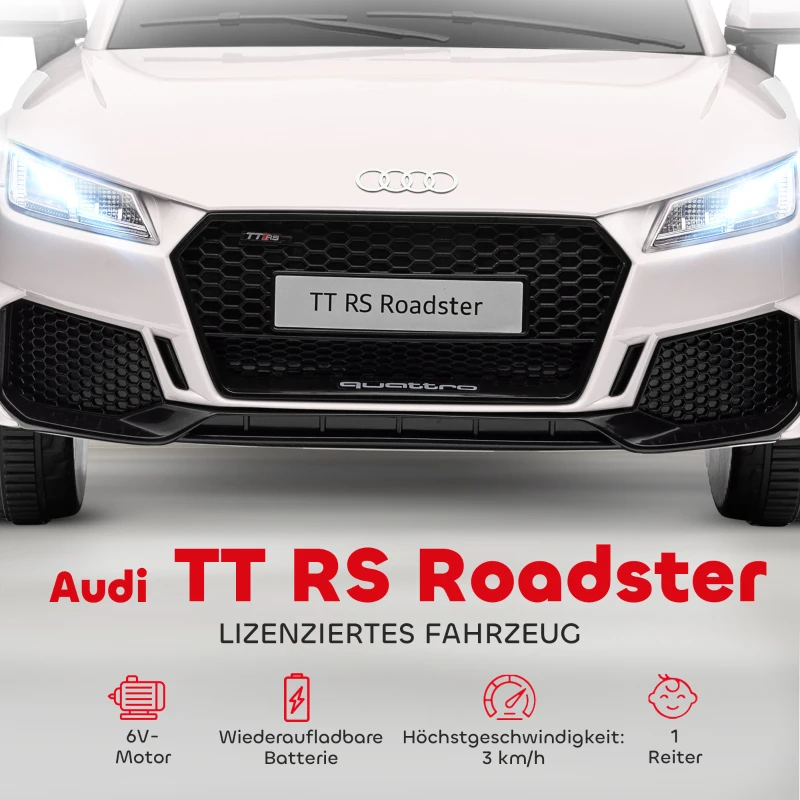 HOMCOM Kinder-Elektroauto Audi TT RS Roadster, 3 km/u, Afstandsbediening, LED, USB, Wit(m-4)