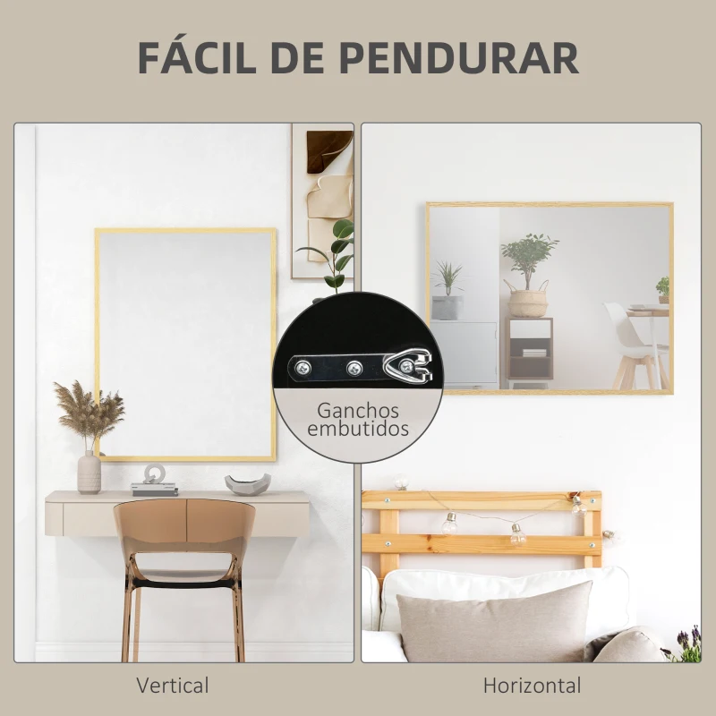 HOMCOM Espelho de Casa de Banho 70x90 cm Espelho de Parede Decorativo para Sala Entrada Corredor Horizontal ou Vertical Madeira
