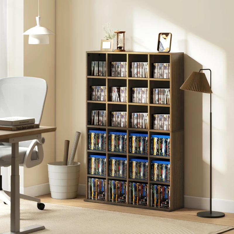 HOMCOM Meuble de rangement multimédia 456 CD/ 336 DVD - bibliothèque en bois avec étagères réglables, 89 x 130,5 cm, marron(m-10)