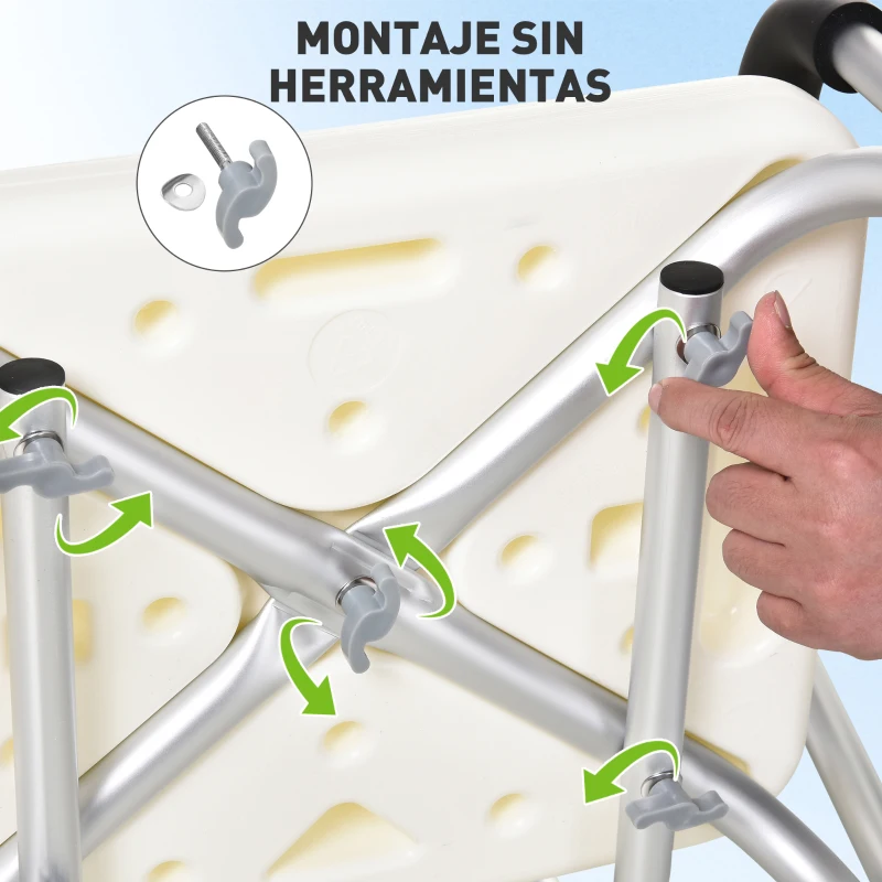 HOMCOM Silla de Ducha para Personas Mayores con Respaldo Altura Regulable Antideslizante y Apoyabrazos Carga 136 kg