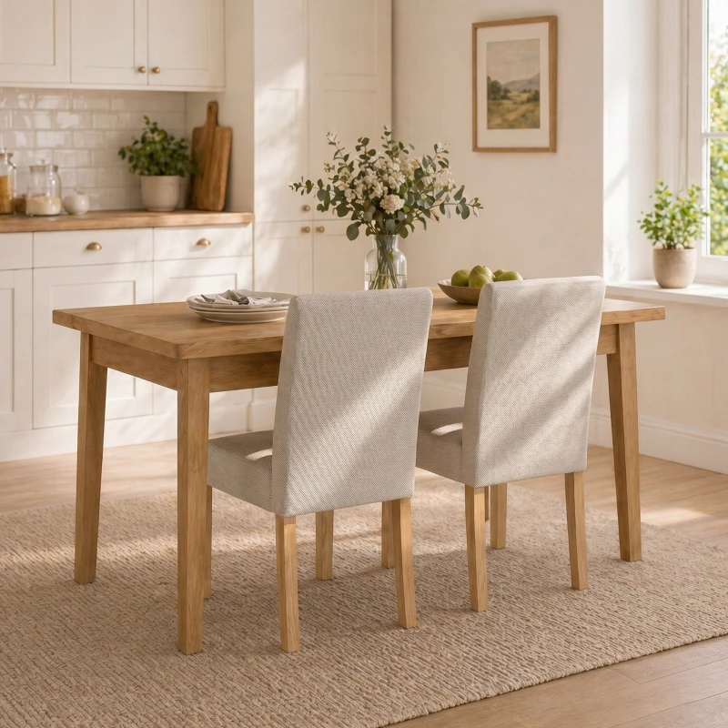 HOMCOM Esszimmerstühle im 2er-Set, moderne Leinen-Polsterstühle mit gepolstertem Sitz und Rückenlehne, Beine aus Kautschukholz
