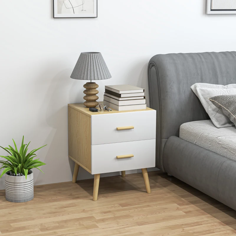 HOMCOM Table de chevet, table de nuit avec 2 tiroirs, style moderne, pour chambre à coucher, salon, 40 x 40 x 50 cm, chêne