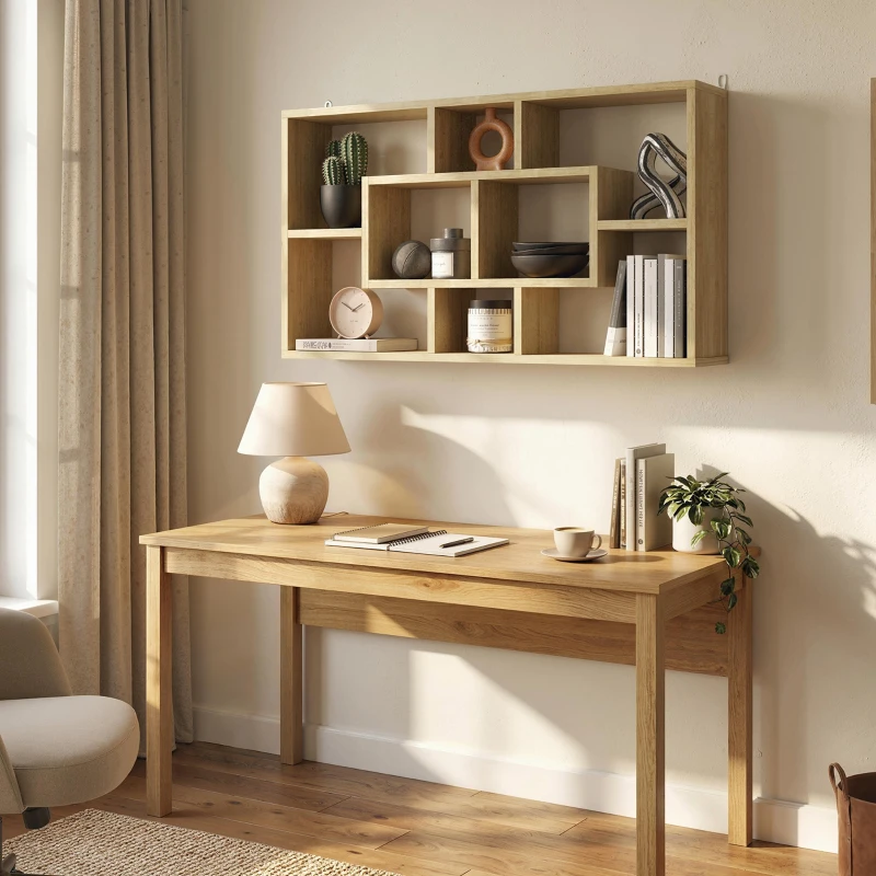 HOMCOM Estante de Pared Decorativo Estantería para Libro, CDs con 8 Cubos 85x14,5x47,5 cm Roble