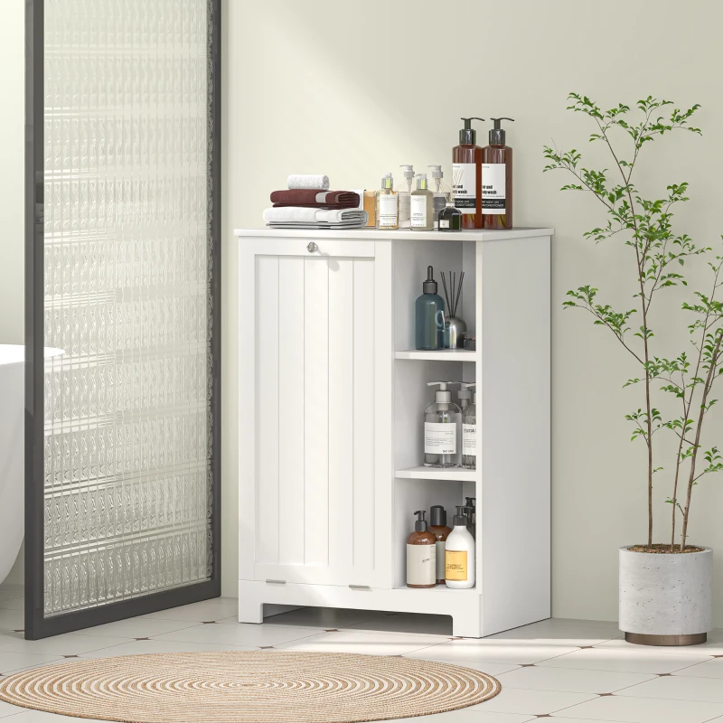 HOMCOM Mueble de Baño con Cesto Ropa Sucia Cesta Extraíble Estante Ajustable y Compartimentos para Baño 60x38x86 cm Blanco