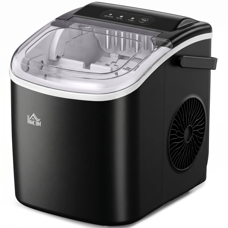 HOMCOM Máquina para Hacer Hielo 12 Kg en 24 Horas 9 Cubitos en 6-12 Minutos Depósito de Agua 1,3 L 22,2x29,4x29 cm Negro