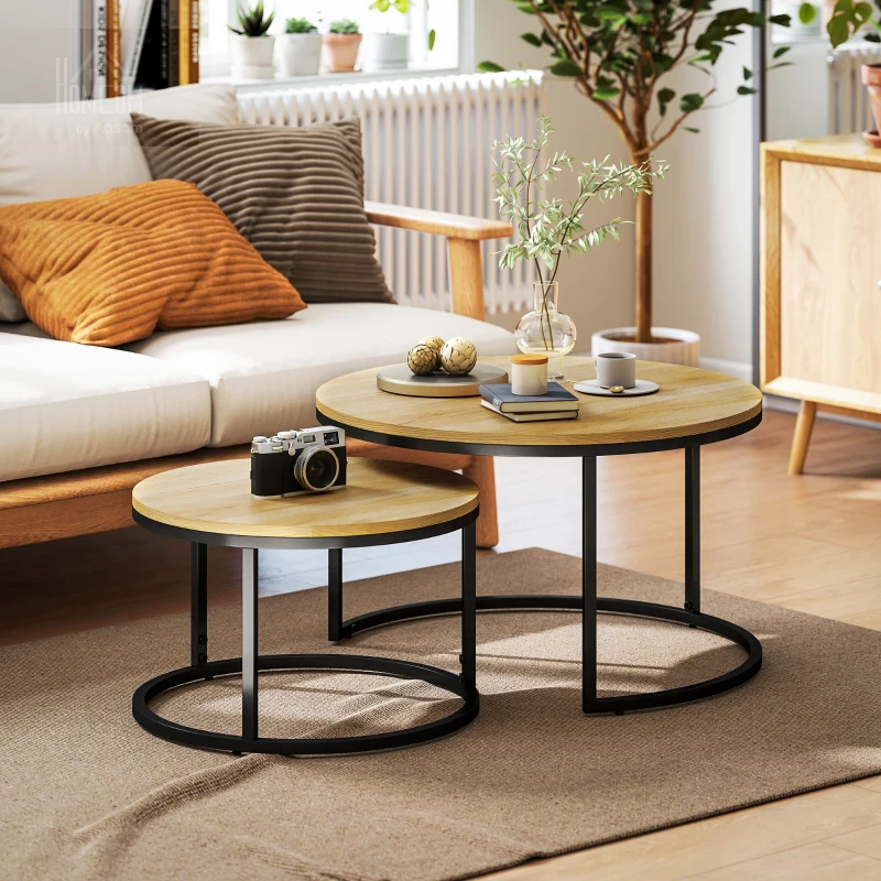 HOMCOM Set of Two Wood-Effect Stacking Tables - Natural
