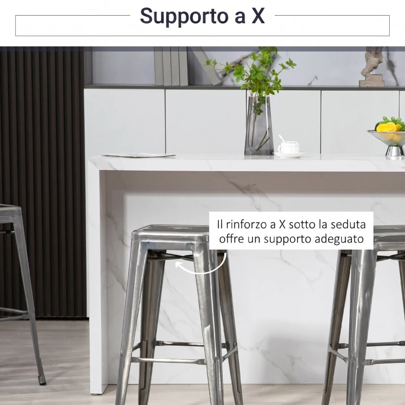 HOMCOM Set 4 Sgabelli Bar Impilabili con Poggiapiedi, Stile Industriale, in Acciaio, per Sala da pranzo, Argento