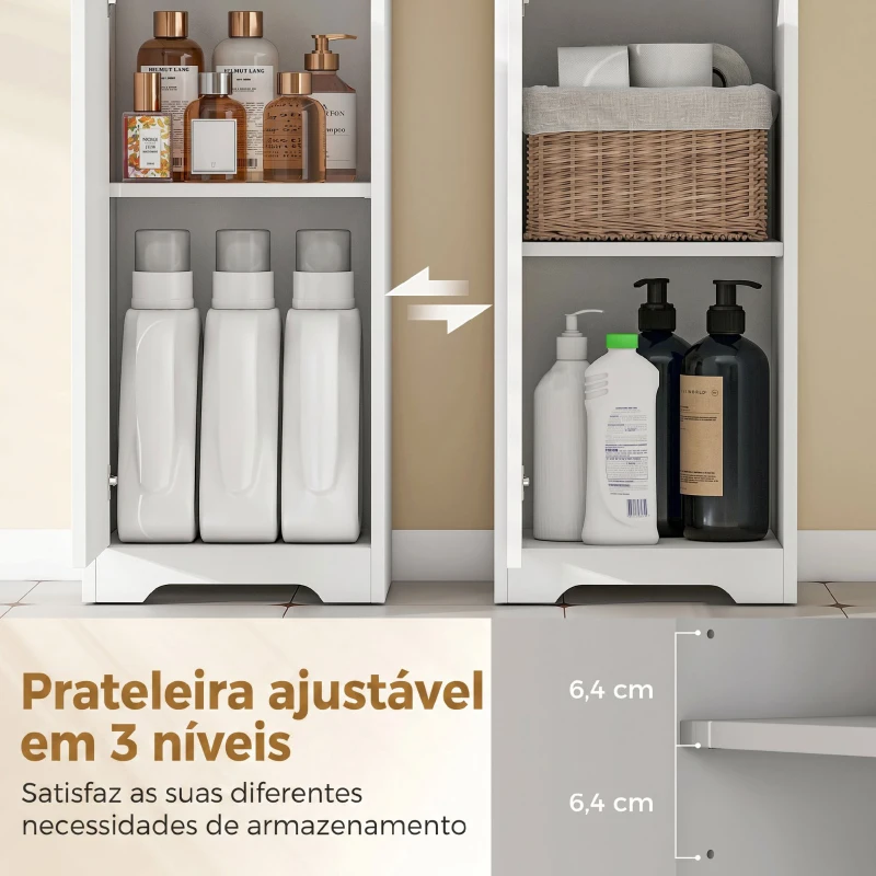 HOMCOM Armário Alto de Casa de Banho com Gaveta Design Canelado Prateleira Ajustável Prateleiras Abertas para Espaços Pequenos Branco