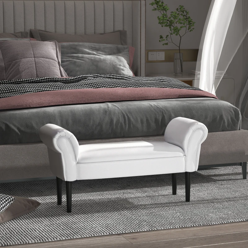 HOMCOM Banc Entrée Bout de Lit Rembourré pour Chambre à Coucher, Tissu à Voile, 102 x 36 x 51 cm, Blanc