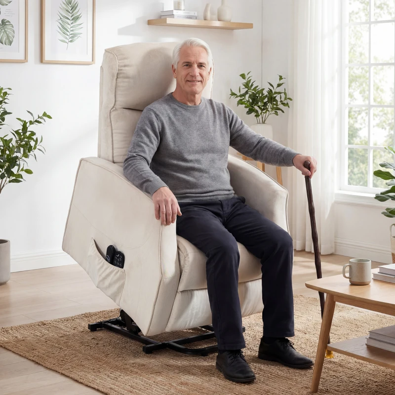 HOMCOM Fotoliu Electric cu Ridicare, Fotoliu Relax cu Masaj și Încălzire, Bej
