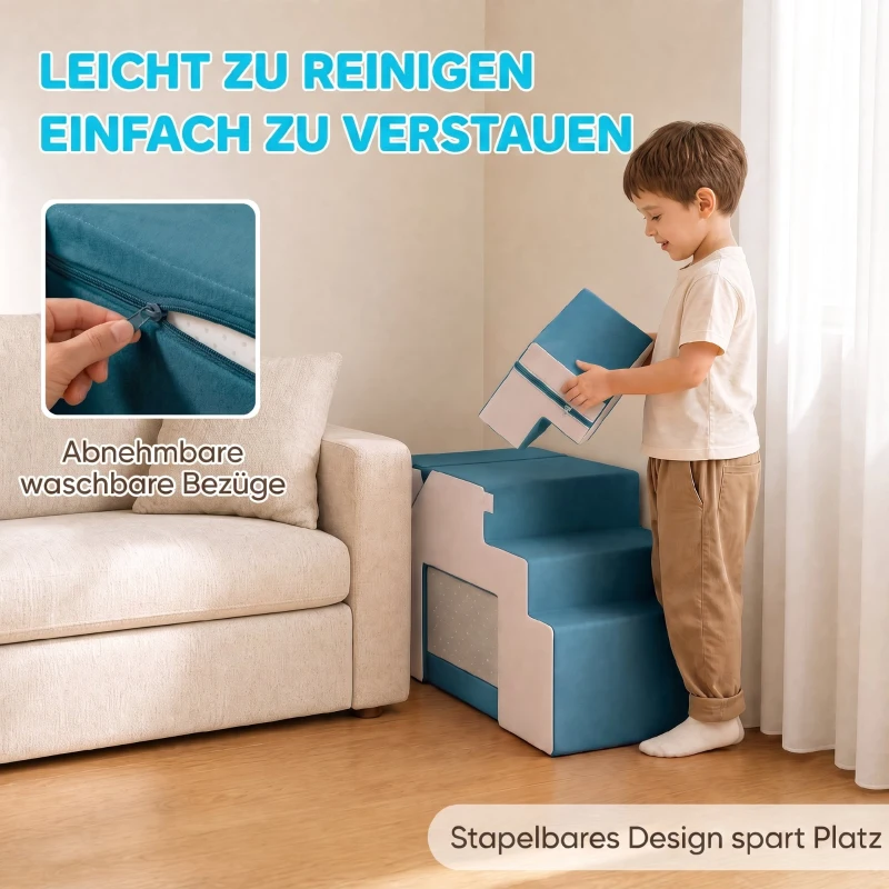 AIYAPLAY Spielsofa Samt 2-Teiliges Kindersofa aus Schaumstoff Waschbar Modulares Kindercouch  für Kinder 0,5 bis 3 Jahre