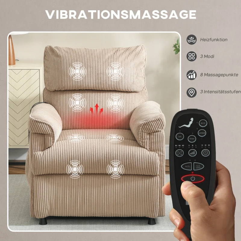 HOMCOM Massagesessel mit Vibrationsmodi, Wärmefunktion, leiser Motor, Memory-Funktion, Stahl, Stoffbezug, Braun
