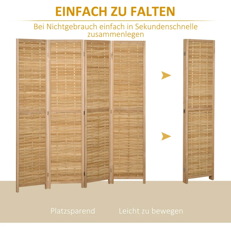 HOMCOM 4-delig Opvouwbare Privacywand, 160 x 170 cm, Bamboe Ruimteverdeler voor Woonkamer, Slaapkamer, Natuur(m-6)
