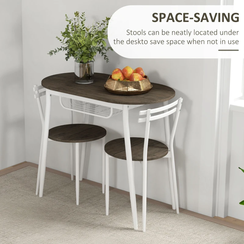 HOMCOM 3-Piece Dining Table and Chairs Set, Oval Kitchen Table with 2 Chairs, with Wire Storage Shelf and Steel Frame, Natural