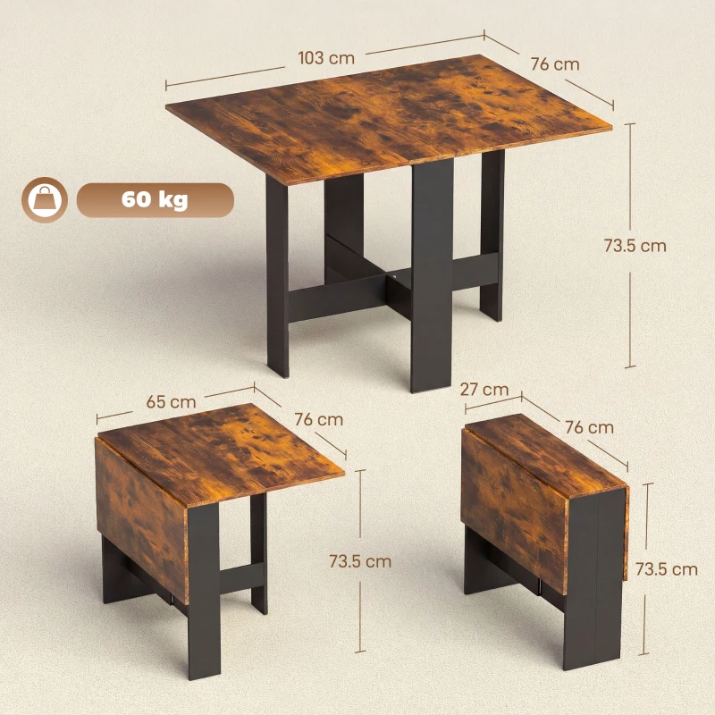HOMCOM Folding Dining Table, Space-Saving Drop Leaf Kitchen Table for 4-6 People Rustic Brown