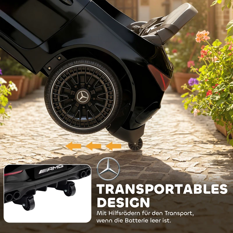 AIYAPLAY Elektrische kinderauto, Mercedes-Design, 12V-motoren, afstandsbediening, LED-lichten, muziek, voor kinderen van 3-6 jaar, zwart(m-6)