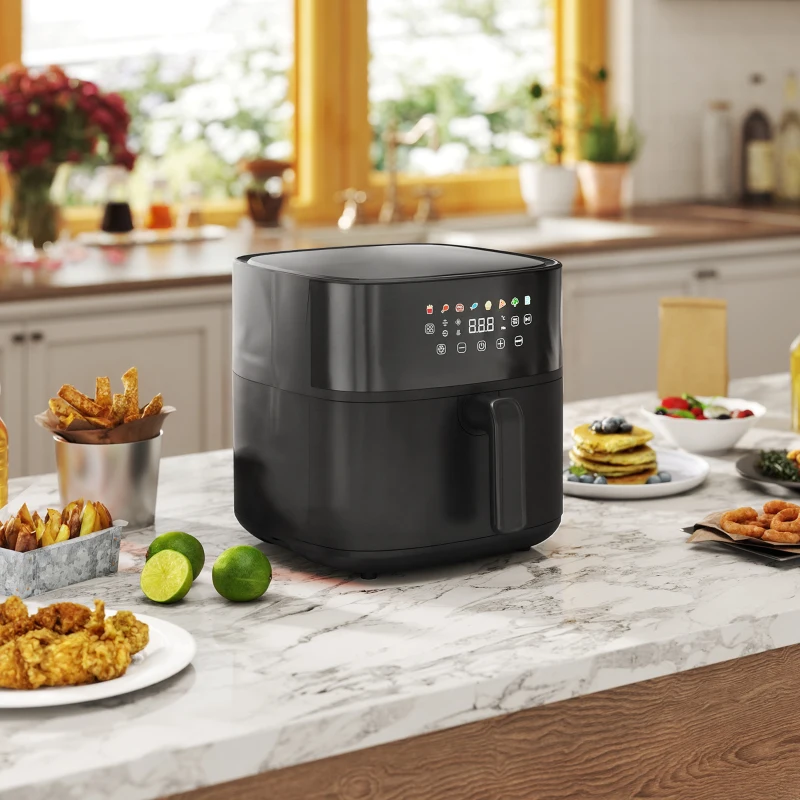 HOMCOM Friteuse à air 8 L air fryer 1700 W 8 programmes, écran tactile LED, température réglable et minuterie, noir