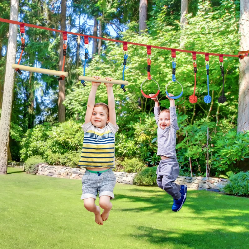 Outsunny Ninja Slackline Set 10m Hangende Obstakels Outdoor Klimset