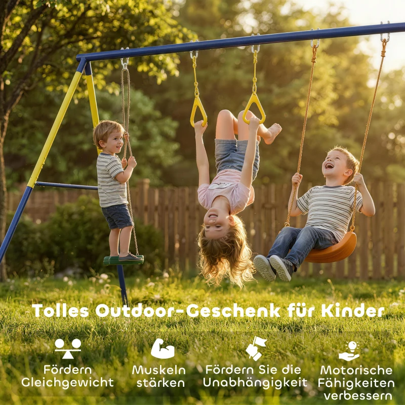 AIYAPLAY Schaukelgestell bis 150 kg 3-in-1 Kinderschaukel mit klassischer Schaukel, Turnringe, Stehschaukel, 285x160x181 cm