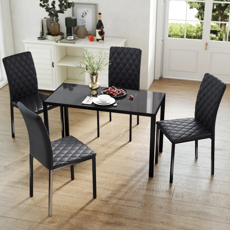 HOMCOM 5 Piece Dining Set, Kitchen Table with Glass Top, Faux Leather Chairs, Black