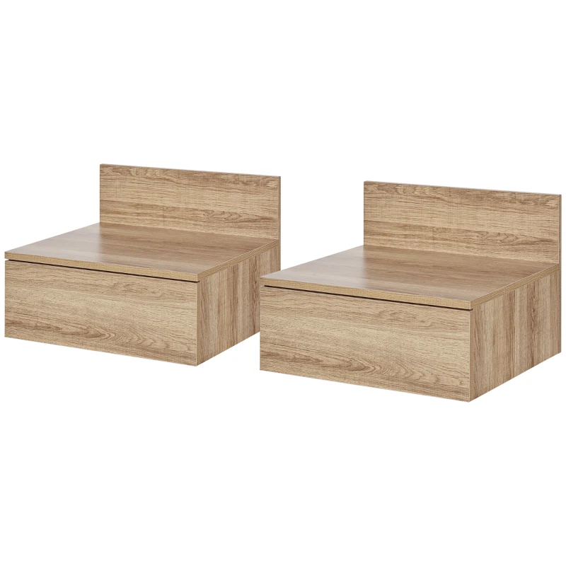 HOMCOM 2 Mesas de Cabeceira Flutuante Conjunto de 2 Mesas de Cabeceira de Parede com Gaveta 43x36,5x30,5 cm Madeira