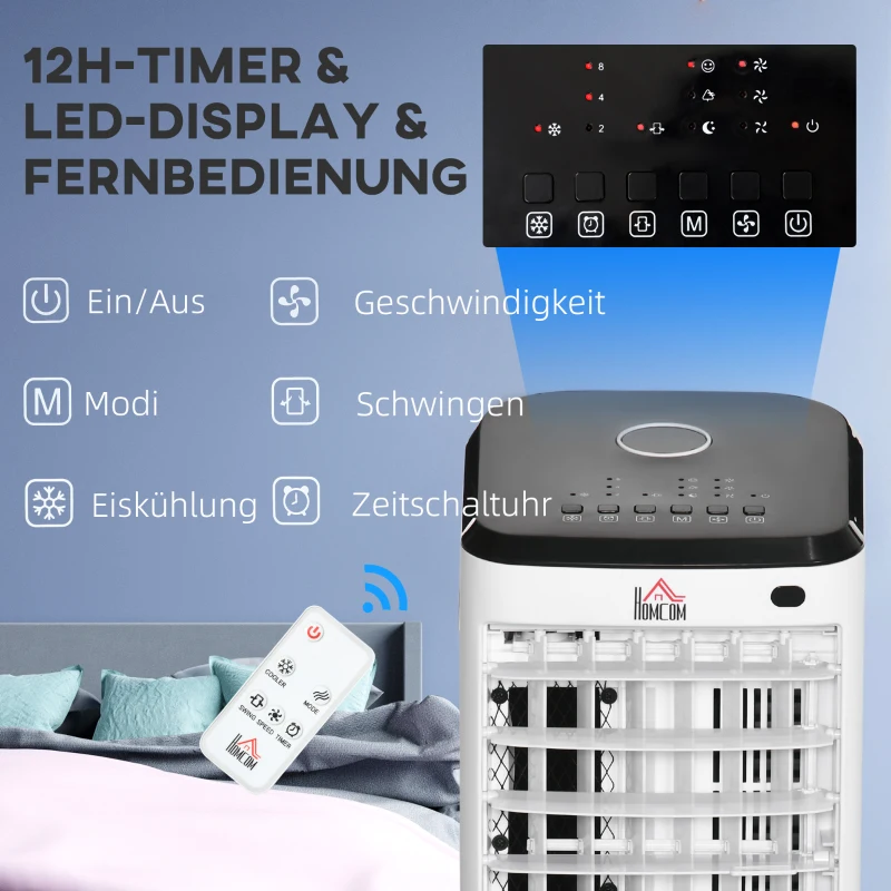 HOMCOM Min-Klimaatregelaar Airconditioner Ruimte Airconditioner, 3 Modi, Timerfunctie, 24,5 cm x 27 cm x 60 cm, Crèmewit + Zwart