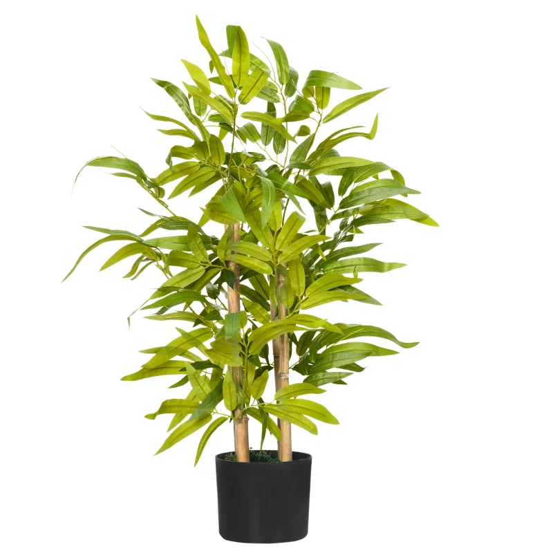 HOMCOM Bambou artificiel plantes artificielles hauteur 60 cm - tronc branches lichen feuilles grand réalisme pot inclus