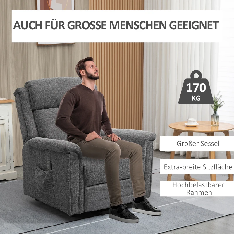 HOMCOM elektrische relaxfauteuil met opstahulp incl. afstandsbediening staalgrijs