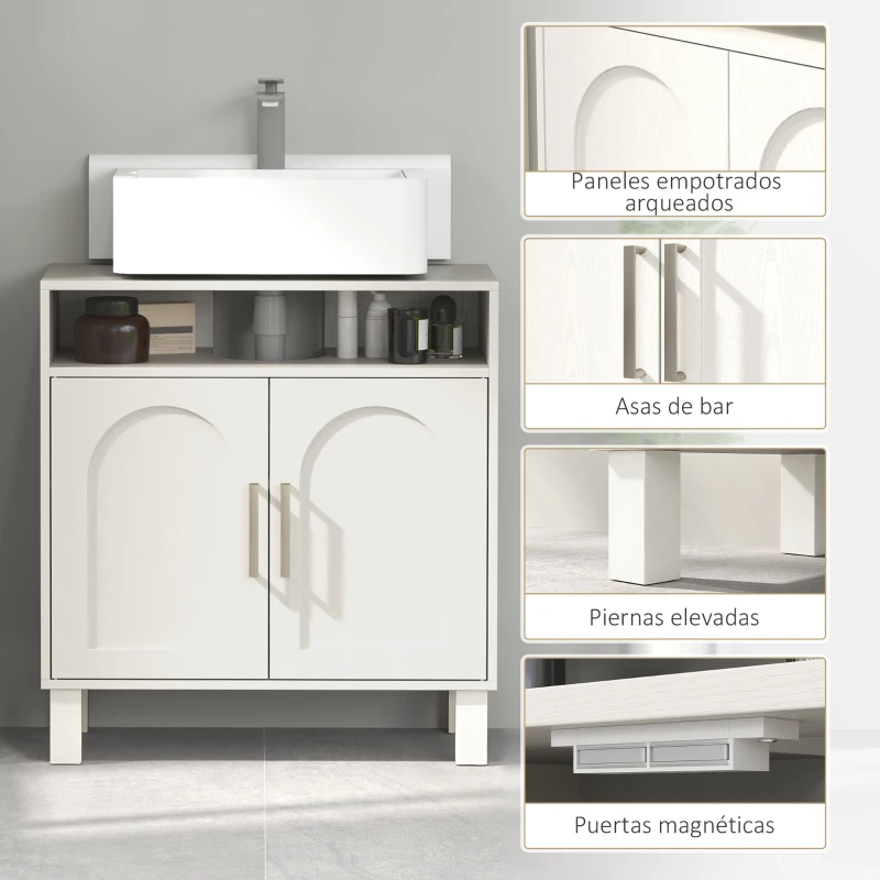 HOMCOM Mueble Bajo Lavabo con Estante Ajustable para Lavabos sin Pedestal 60x30x63 cm Blanco Crema