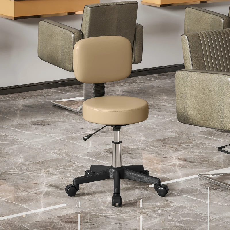 HOMCOM Rollkruk met rugleuning, verstelbare hoogte (72-84 cm), 360° draaibaar, lichtbruin