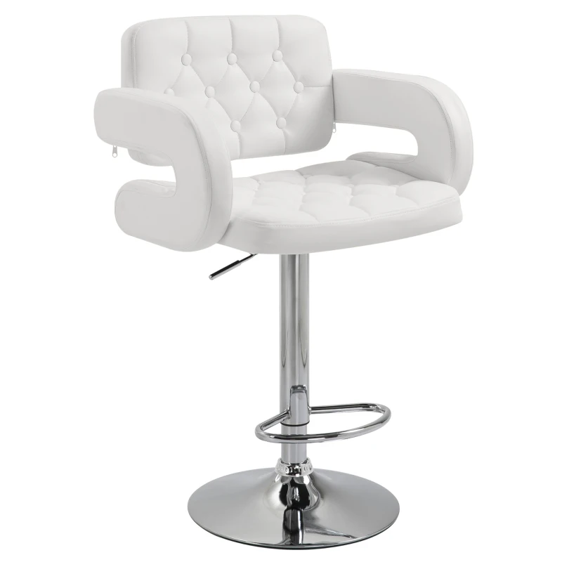 HOMCOM Tabouret de bar pivotant chaise de bar réglable en hauteur avec dossier repose-pieds et accoudoirs 61x50x93-113cm blanc